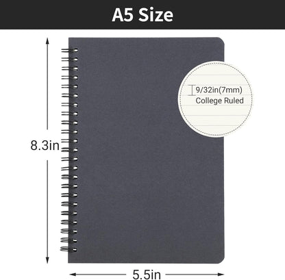 EUSOAR Spiral Notebook, A5 12packs 5.5"X8.3" 120 Pages Lined Travel Writing Notebooks Journal, Memo Notepad Sketchbook, Students College Office Business Subject Diary Ruled Book Journal-Black Cover