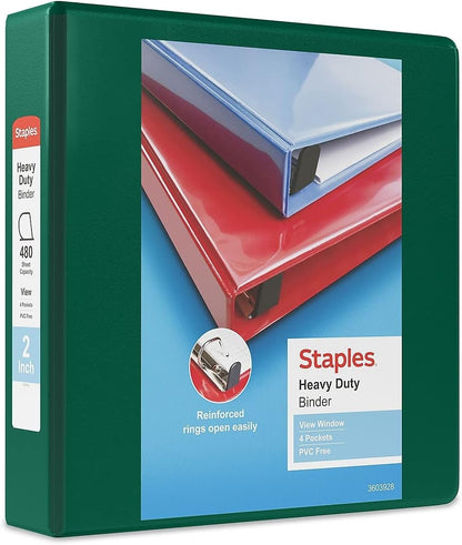 Staples Heavy-Duty 2-Inch D-Ring View Binder, Reinforced Spine, Holds Up to 450 Sheets, Gray, for Office & School