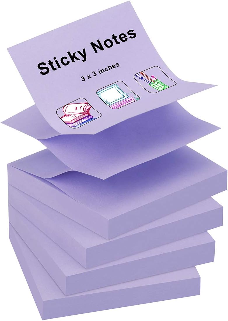 ZCZN 400 Sheets Pop-up Sticky Notes, 3 x 3 Inches, 4 Pads Bright Color Self-Stick Notes, 100 Sheets/Pad, Pink
