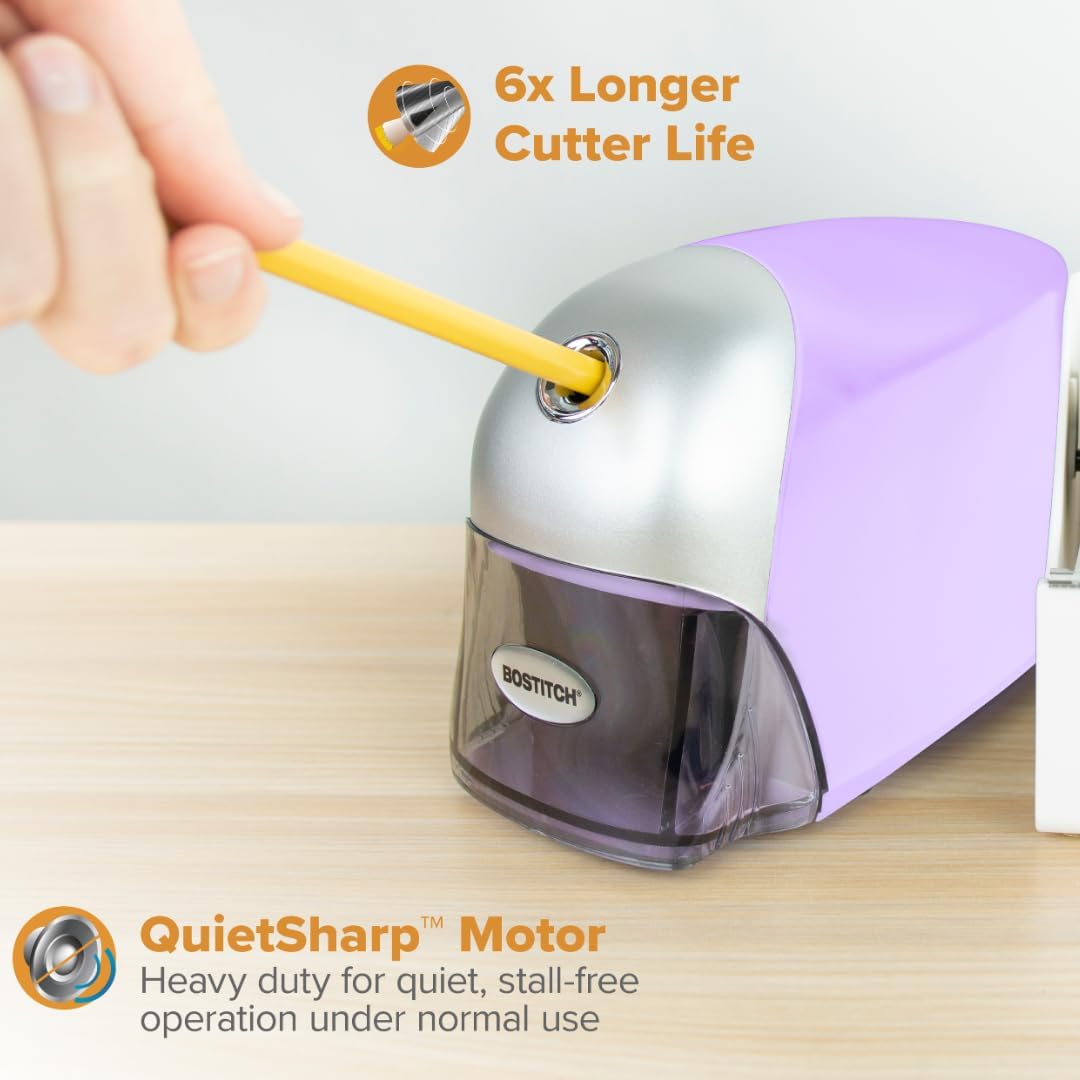 Bostitch Office QuietSharp Executive Heavy Duty Electric Pencil Sharpener for 65% Faster Sharpening and 6X Longer Cutter Life - Colored Pencil Compatible, Black