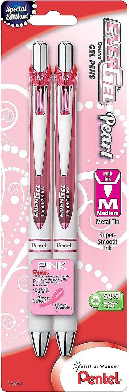 Pentel Pink BCA EnerGel Pearl RTX Retractable Gel Pen, 0.7mm (BL77WBP2PP)