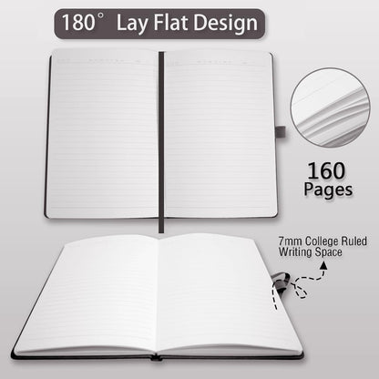Heture Hardcover Notebooks, A5 Lined Journals Notebook for Writing 160 Pages, 8.2 x 5.5 inch, Classic Ruled Notebooks for College/Work/Travel (Lined-3 Pack, Black)