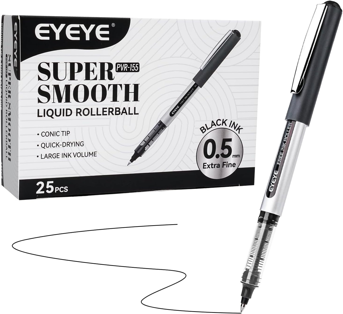 EYEYE 25 Pack 0.5mm Blue Rollerball Pens Extra Fine Point Quick Dry, Liquid Ink Pens Fine Point Smooth Writing Pen for Journaling, Note Taking, Office, School Supplies