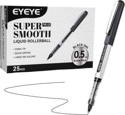 EYEYE 25 Pack 0.5mm Blue Rollerball Pens Extra Fine Point Quick Dry, Liquid Ink Pens Fine Point Smooth Writing Pen for Journaling, Note Taking, Office, School Supplies