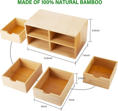 Charmewooden Bamboo Desk Organizer With Drawers Countertop Drawers Counter Storage Box Corner Desk Organizer for Home Office No Assembly Required (3 Drawers)