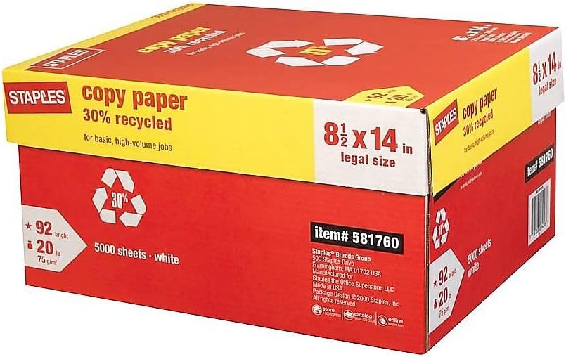 Staples 30% Recycled 11x17 Paper 20 lbs 92 Bright 500/Ream, For Office, School & Home