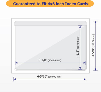 Clear Adhesive 3" x 5" Index Card Pockets With Top Open Loading, 50 Pack, Plastic Labels Holders for Storage Bins and Library, Ideal for Organizing and Protecting Your Cards