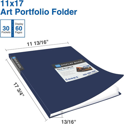 Sooez Art Portfolios 11"x17", Large Portfolio Folder with 30 Pockets & Black Inner Sheets, Display 60 Pages, 11 x 17 Presentation Book for Artwork Storage, Binder with Plastic Sleeves for Artist