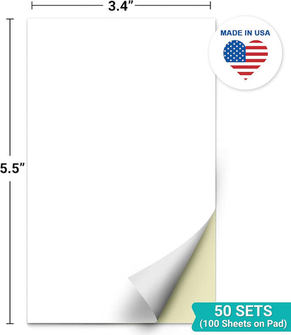 321Done 2-Part Blank Carbonless Notepad, 3.4x5.5 Portrait, Made in USA, Pocket Size Carbon Copy Memo Scratch Pad, Sketchbook, Cute Generic Small Business Order Book (50 Sets) White/Yellow