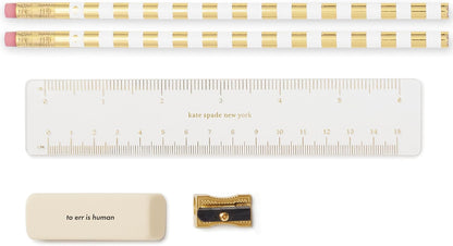 kate spade new york Pen and Pencil Case with Office Supplies, Zip Pouch Includes 2 Pencils, Sharpener, Eraser, and Ruler, Polka Dots (black/white)