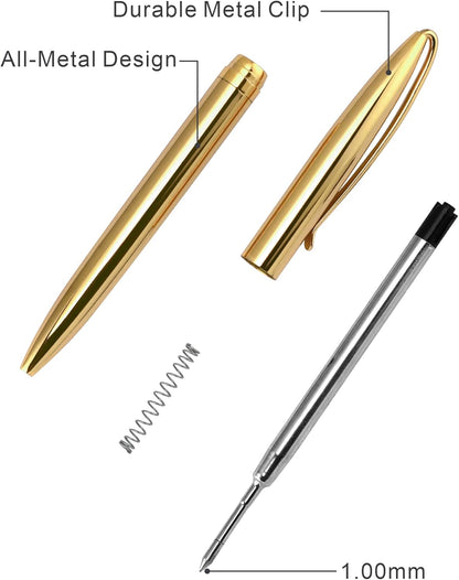 Cambond Slim Ballpoint Pens Bulk - Black Ink 1.0mm Medium Point Retractable Metal Pen for Police Uniform, Flight Attendant & Office, 10 Pack (Black Barrel)