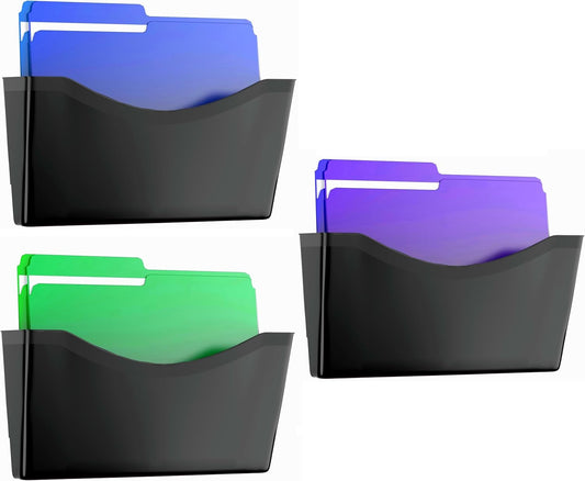 Kuntine.B 3 Pack Clear Single Pocket File Holder Hanging Wall Organizer, Wall Mount Mails Magazines Organizer for Office and Home