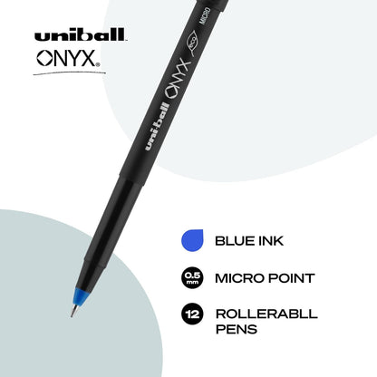 uniball Roller Rollerball Pens, Micro Point (0.5mm), Blue, 12 Pack