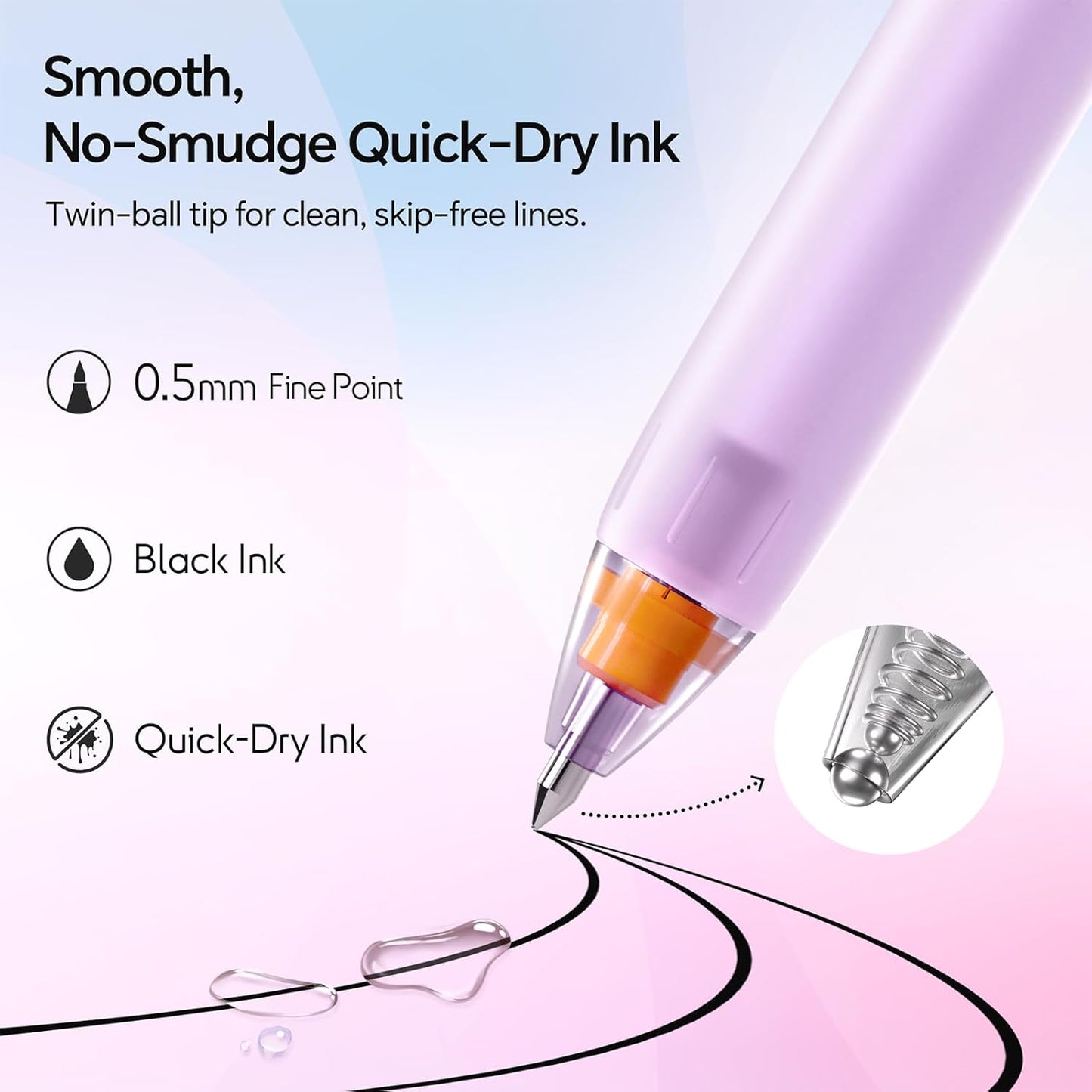 WRITECH Retractable Gel Ink Pens: 0.5mm Black-Ink Switch Between Silent and Clicky Soft Grip Fine Point Pen for Journaling Smooth Writing Quick-dry No Bleed 10ct