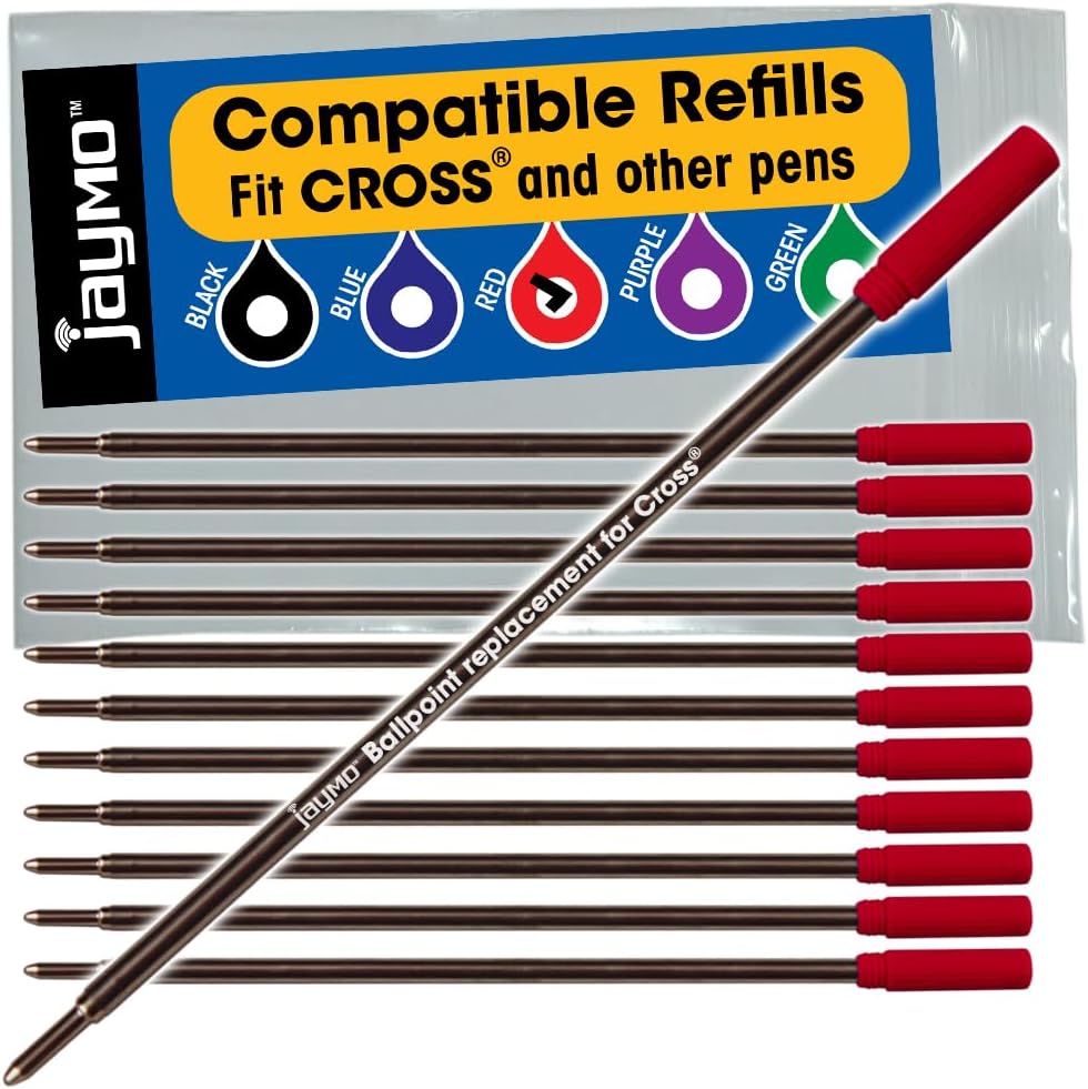 Jaymo Replacement for Cross 8513 - Measures 4.563 in / 116 mm Long - Ballpoint Pen Refill - 6 Black