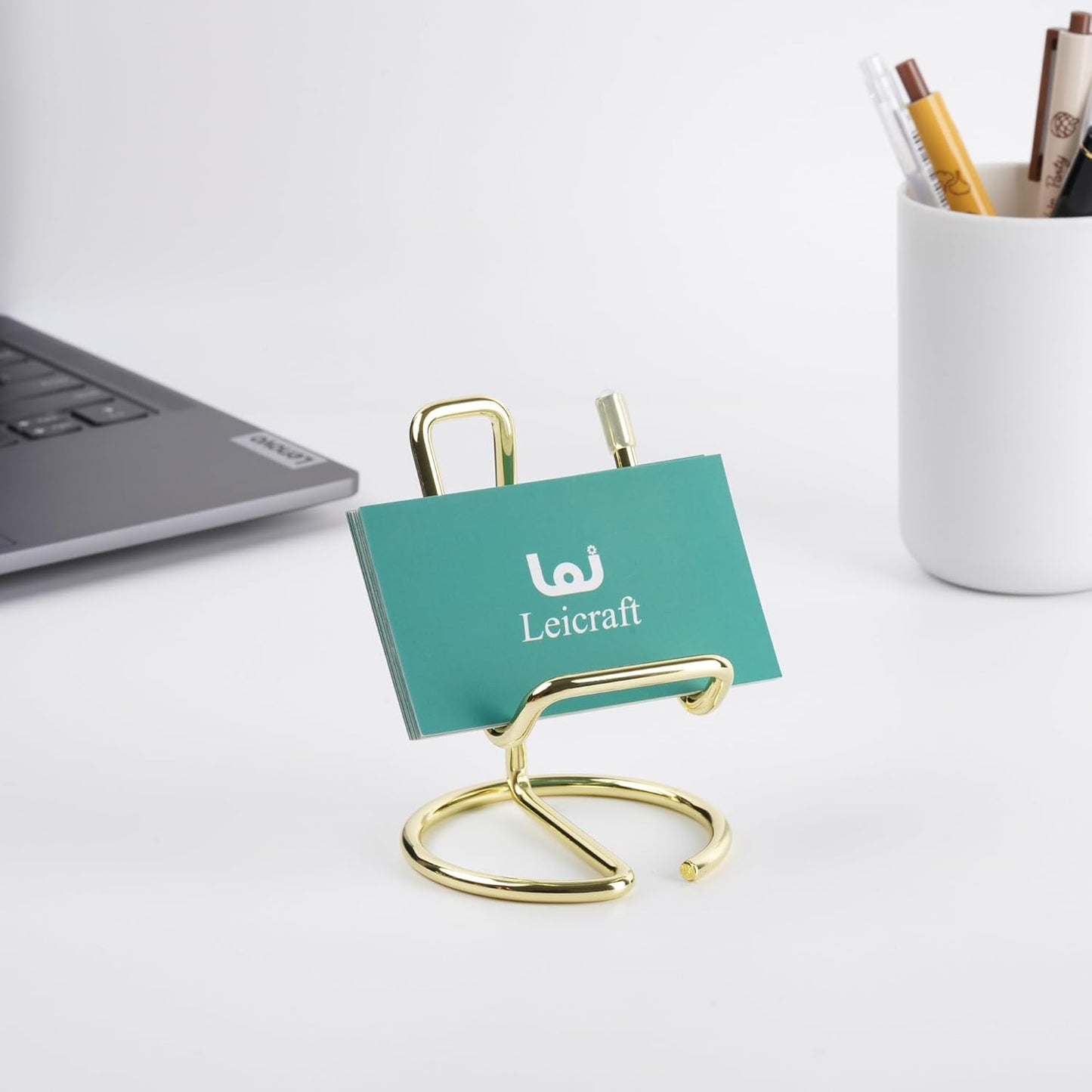 Business Card Holder for Desk, Cute Metal Card Organizers and Office Desk Accessories for Men and Women (Golden)