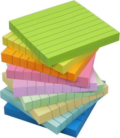 9 Pack Lined Sticky Notes 4x6 in Post Sticky Notes with Lines, 9 Bright Colors Self Sticky Notes Pad Its, Large Ruled Sticky Note for Office, Home, 35 Sheets/Pad
