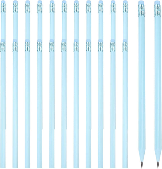 PATIKIL Round Pencils, 24 Pcs Triangle HB Graphite Pencil Wooden Pencils with Eraser for Classroom Office Writing Drawing Supplies, White