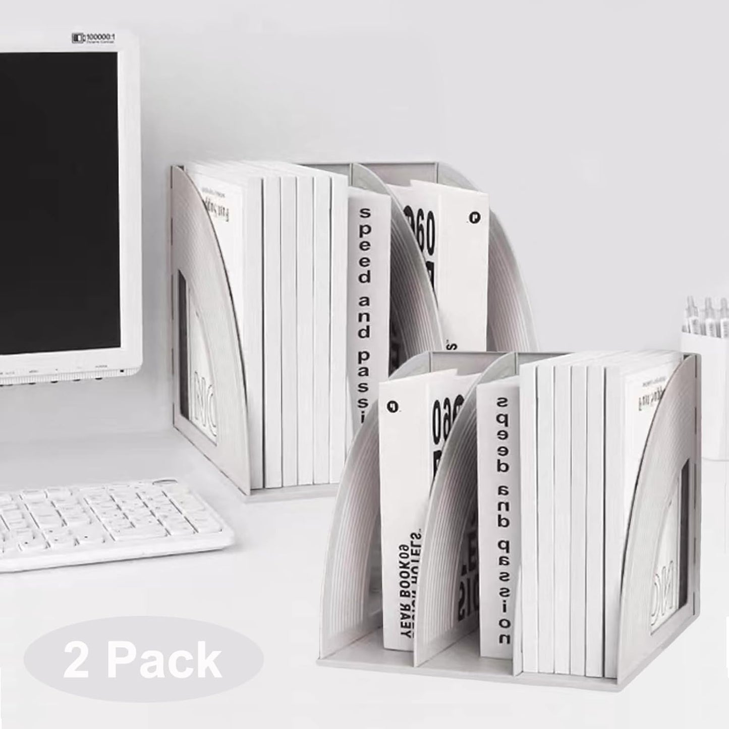SAYEEC 2Pcs Magazine Holder Plastic File Sorter Binder Holder for Desk Folder Organizer Stand Book Shelf Dividers Vertical Filling Storage Rack Desktop Bookshelf Display Box for Office School (Black)