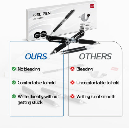 deli Gel Pens, 50 Pcs Retractable Pens Black Ink, Medium Point Pen 0.7mm, Smooth Writing, Fast Dry, No Bleed for Journaling Note Taking, Home School Office Supplies