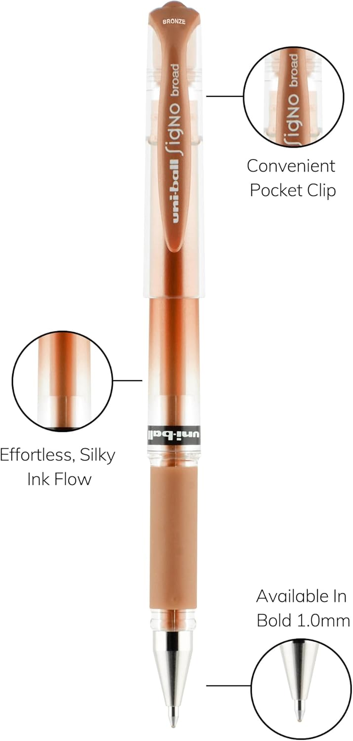uniball Signo Gel Impact Pens, Bold Point (1.0mm), Metallic Pink Ink, 6 Pens