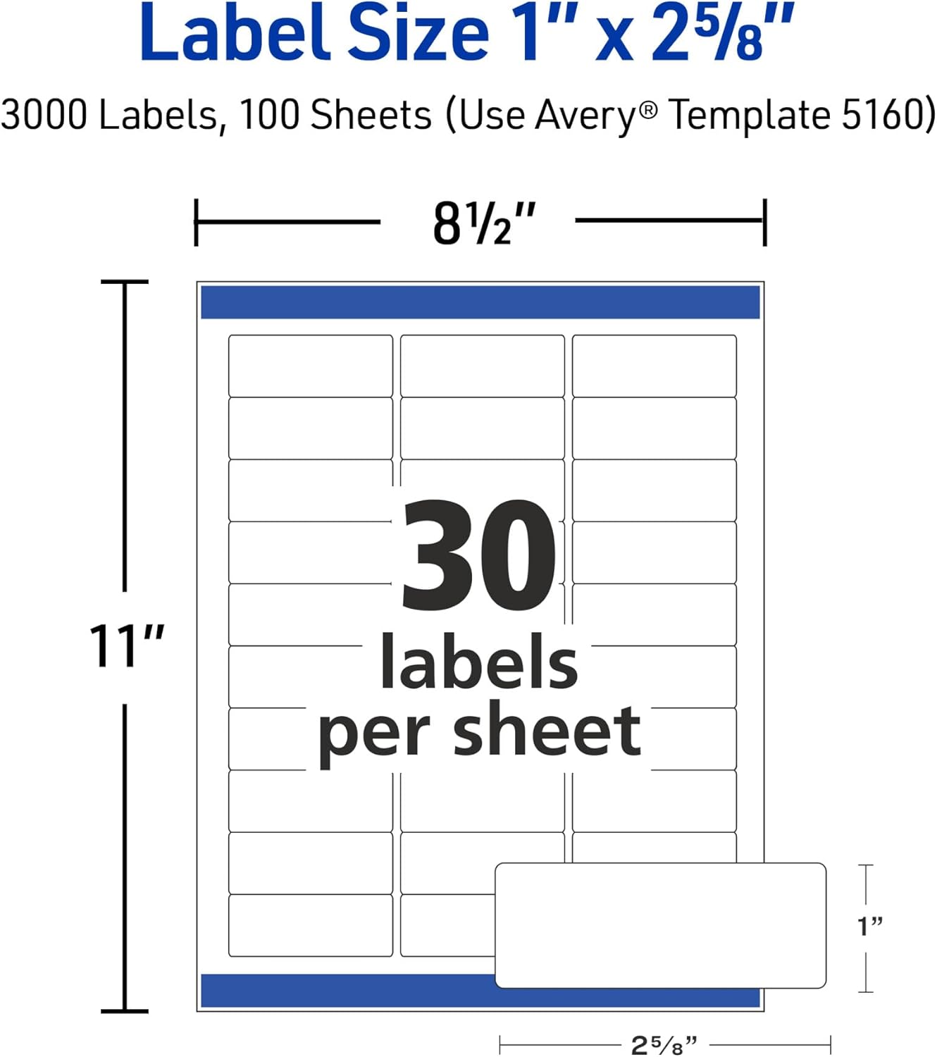 Avery Easy Peel Printable Address Labels with Sure Feed, 1" x 2-5/8" Customizable Stickers, White, 7,500 Blank Mailing Labels, Great for Mailing, Shipping, and More (45160)