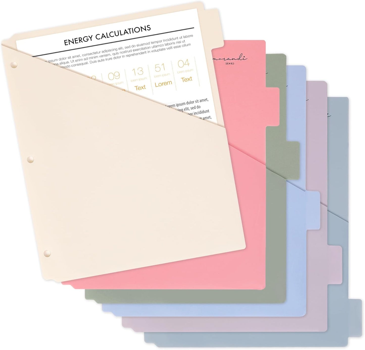 H4D 6-Tab Dividers for 3 Ring Binder, Plastic Dividers with Two Pockets, Letter Size, Pastel Colors, 1 Set
