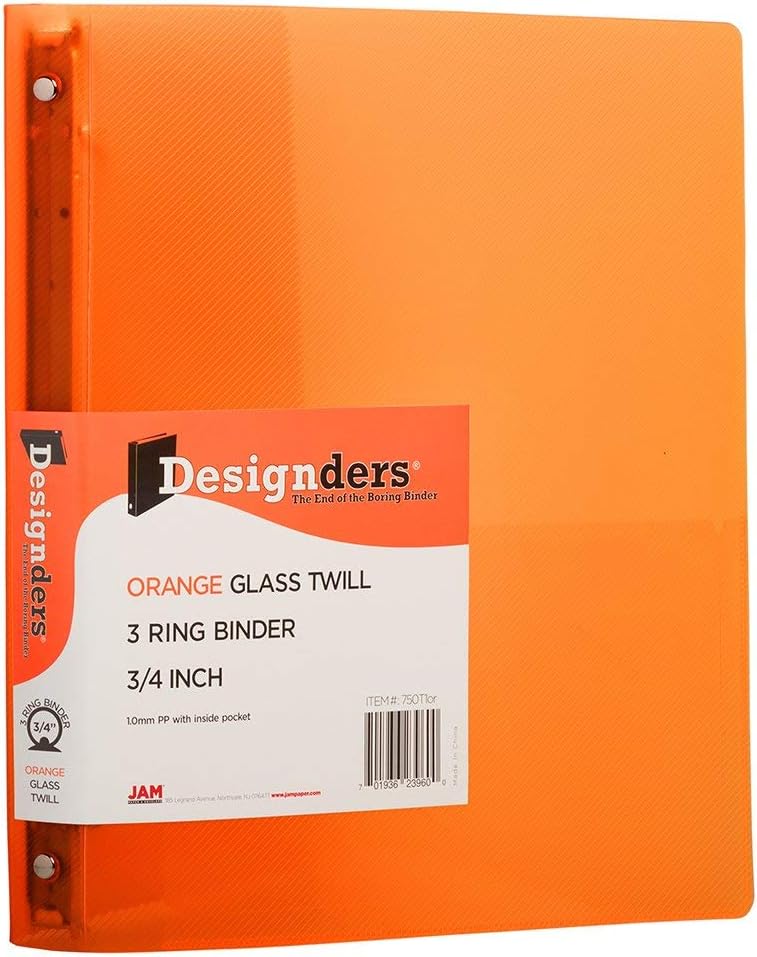 JAM PAPER Plastic 0.75 inch Binder - Clear 3 Ring Binder - Sold Individually