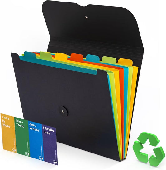 Blue Lake ECOLIFE Recyclable Paper 6-Pockets Expanding File Document Folder Plastic Free, Accordian File Organizer - A4 Letter Size, 200 Sheet Capacity for School, Office, Home Ruby