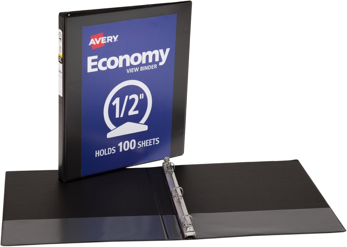 Avery Standard View 3 Ring Binder, 0.5" Round Rings, 100-Sheet Capacity, 0.7 Inch Wide Spine, 1 Black Binder, Ideal for Lightweight Organization and Occasional Referencing (05705)