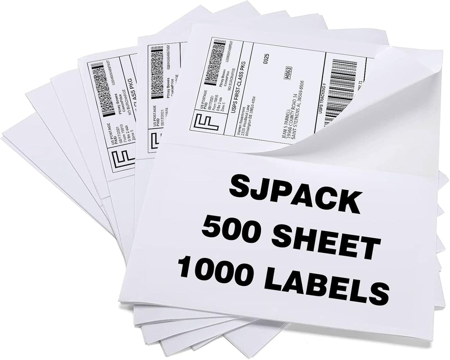 SJPACK 1000 Half Sheet Self Adhesive Shipping Labels, 8.5" x 5.5" Address Labels for Laser & Inkjet Printers(1000 labels-500 Sheet)