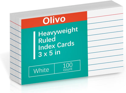 Blank Index Cards 3x5 Unlined Unruled Flash Note Cards 3" x 5", White, 100 Count, 200 GSM Heavy Weight