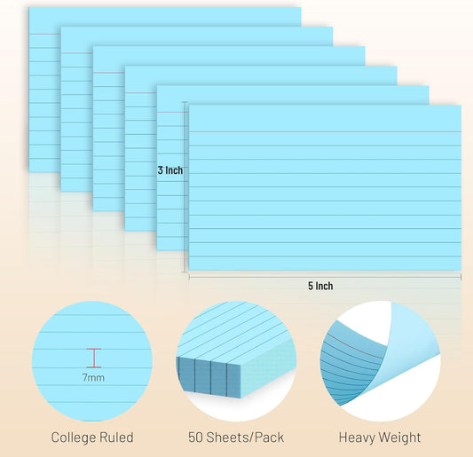 300 Count Colored Index Cards 3 x 5 Inch Ruled Index Cards, Flash Cards College Ruled for School, College, Office and Home Organization, Durable Study To Do List Note Cards with Ruled Lines