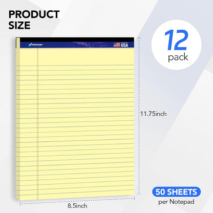 WritePads Legal note pads 8.5"x11" Legal Pads,Wide Ruled,White Paper,12 Pack,50 Sheets Per Writing Pad,Micro perforated Writing Pad,BL-MWT50W-12PAD