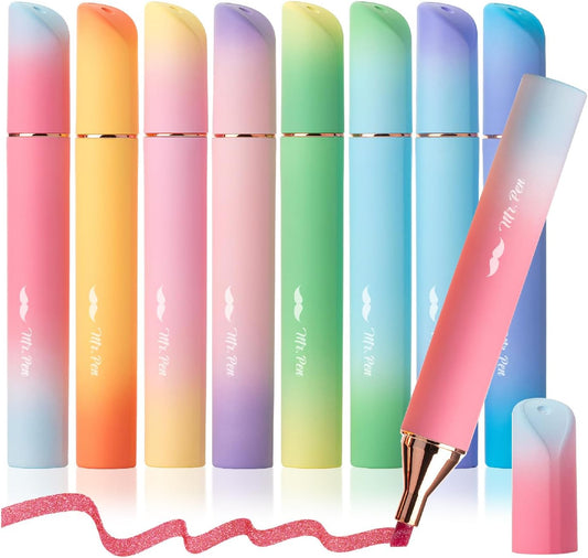 Mr. Pen- Glitter Highlighters, 8 Pack, Sunshine Colors, Chisel Tip Glitter Highlighter Markers for Journaling, Notes, Planners & Creative Highlighting