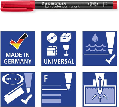 STAEDTLER Lumocolor Permanent Pen 317 Medium 1.0mm Line - Assorted Colours (Pack of 8) (317 WP8 ST), pack of 8