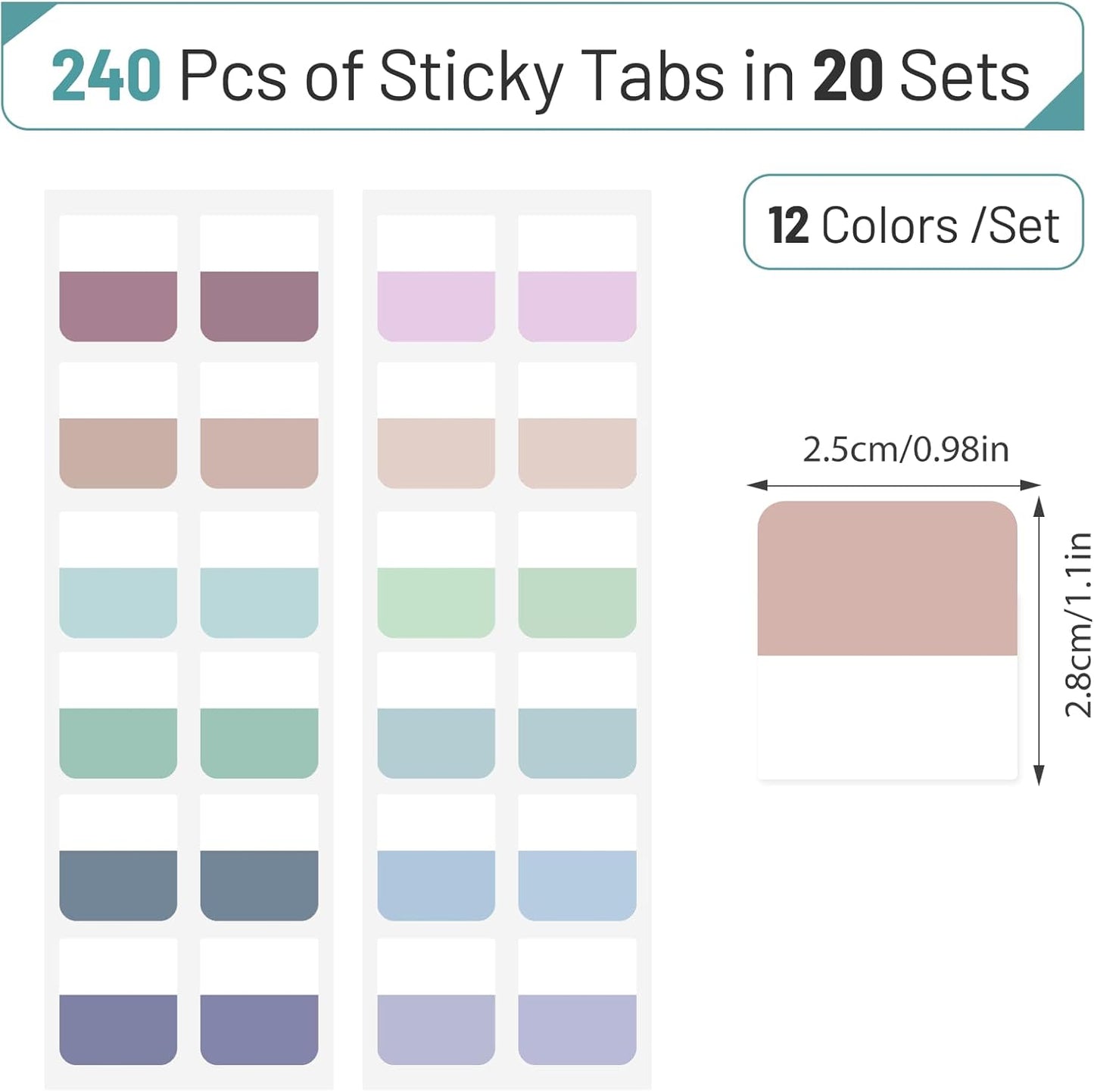 Sticky Index Tabs - 240 Repositionable Page Markers for Notebooks & Books, Transparent Writable Tabs for Office & School (1x1 Inch)