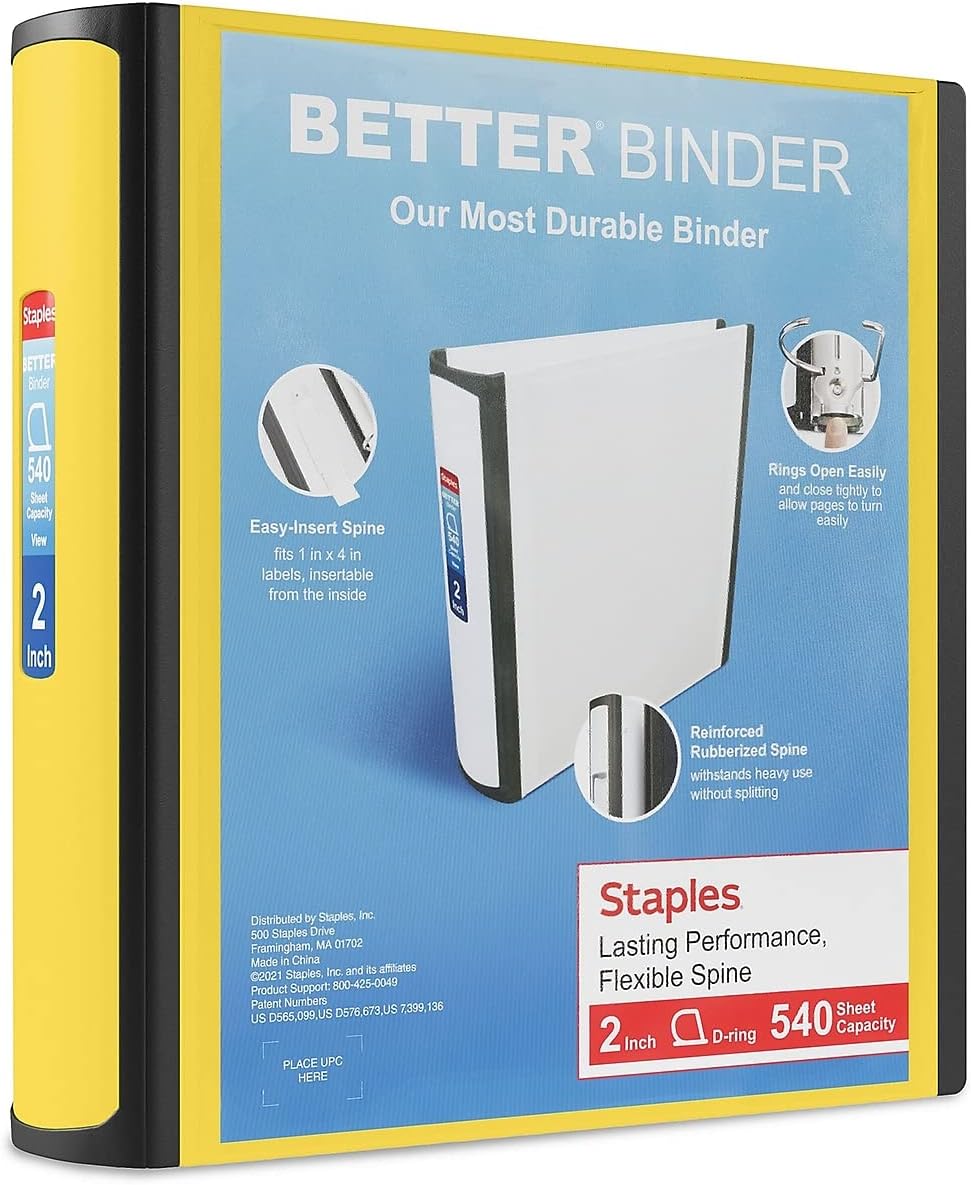 Staples Better Binder 2-Inch D-Ring View Binder, Reinforced Spine, Holds Up to 540 Sheets, Teal, for Office & School