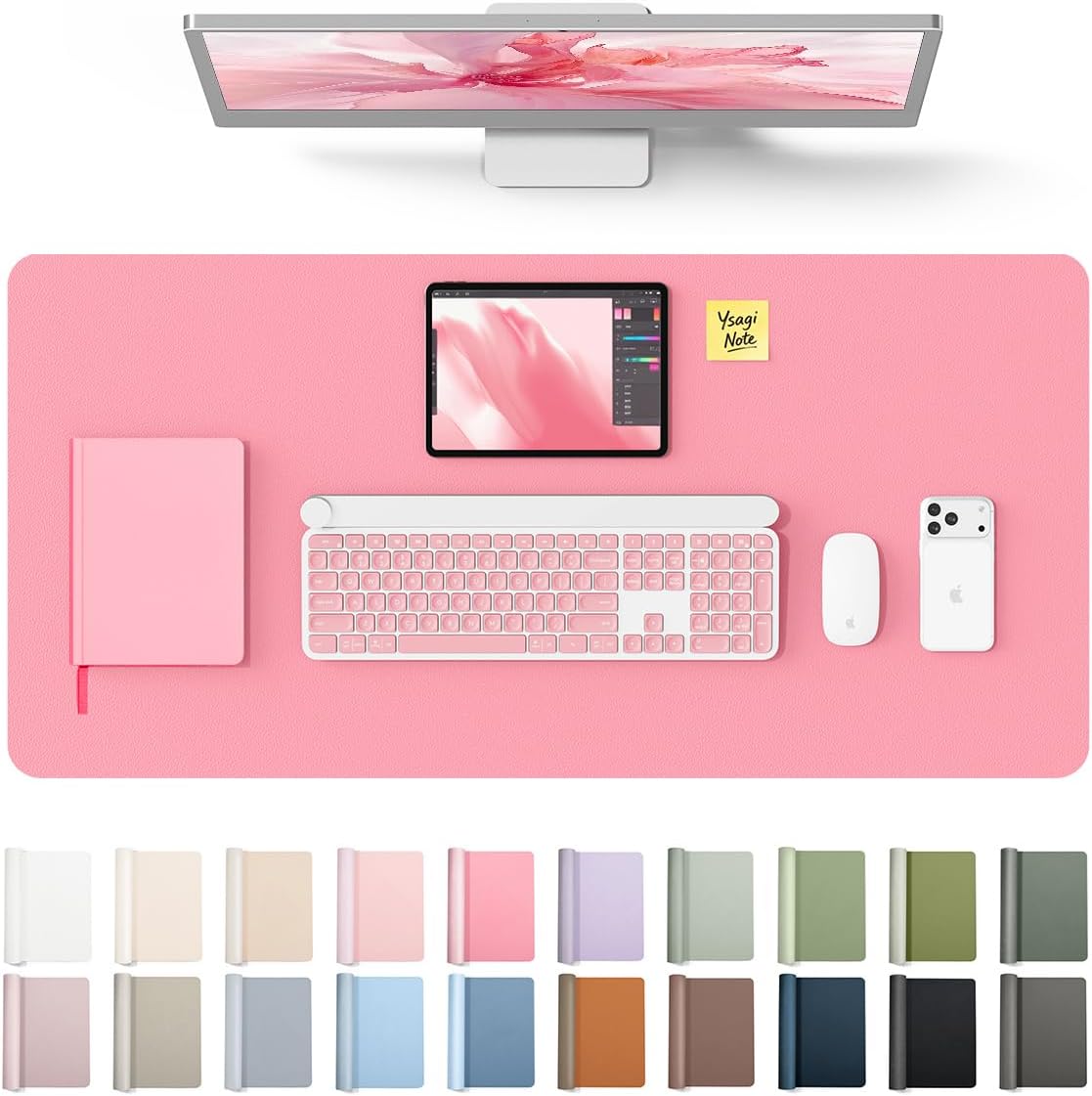YSAGi Leather Office Desk Pad Protector, Large Mouse Pad, Non-Slip, PU Leather, Laptop Desk Blotter, Waterproof Writing Pad for Office and Home, Black, 23.6" x 13.8" - Colors B