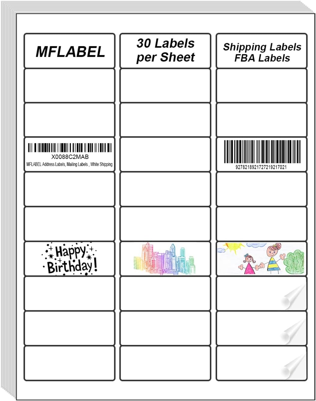 MFLABEL Half Sheet Shipping Labels - 200 Self Adhesive Sticker Sheets for Laser & Inkjet Printers, Waterproof & Smudge-Free, with 12 Free Fragile Labels for Packaging, Shipping and Crafting - Colors A