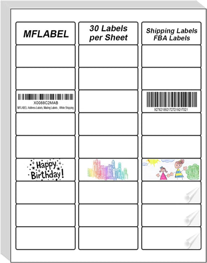 MFLABEL Half Sheet Shipping Labels - 200 Self Adhesive Sticker Sheets for Laser & Inkjet Printers, Waterproof & Smudge-Free, with 12 Free Fragile Labels for Packaging, Shipping and Crafting - Colors A
