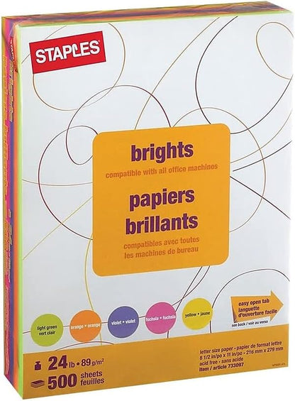Staples Brights 24 Lb. Colored Paper Dark Green 500/Ream, For Office, School & Home