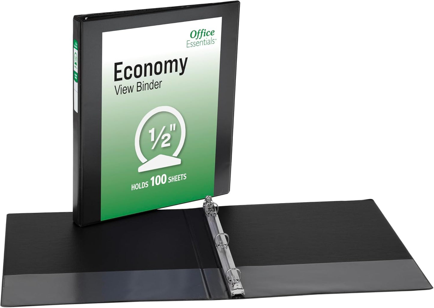 Office Essentials Economy View 3 Ring Binders, 3" Round Rings, 3.5" Spine, 460-Sheet Capacity, Black Binders (12-Pack of 03431)