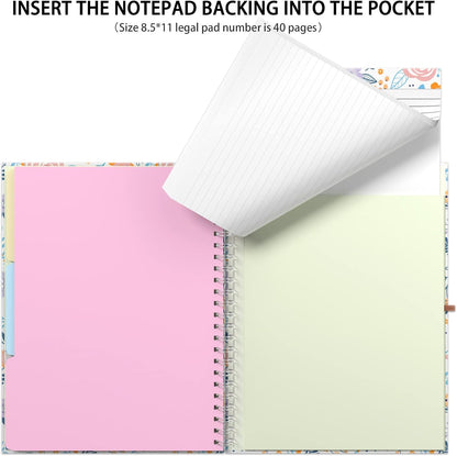 Rimilak Spiral Clipboards Folio with Refillable Lined Notepad, 14.5 x 9.8 In, Hardcover Cover with 5 Interior Pockets, Elastic Band and Pen Loop Series. Cute Stylish Clipfolio, Daisy Flower