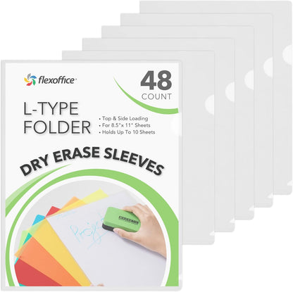 FLEXOFFICE 24 Pack Clear Project Folders for Important Documents, Heavyweight L-Shaped Transparent Poly Jacket Sleeves Folders Fit for US Letter Size