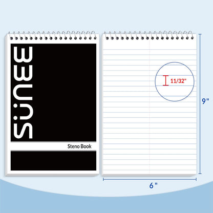 SUNEE 10 Pack Steno Pads 6x9, Gregg Rule, 60 Sheets, Spiral Notebook 6x9, White Paper, Take Notes with Top Spiral Notebook, for School, University, College, Work, Office, Classic Color