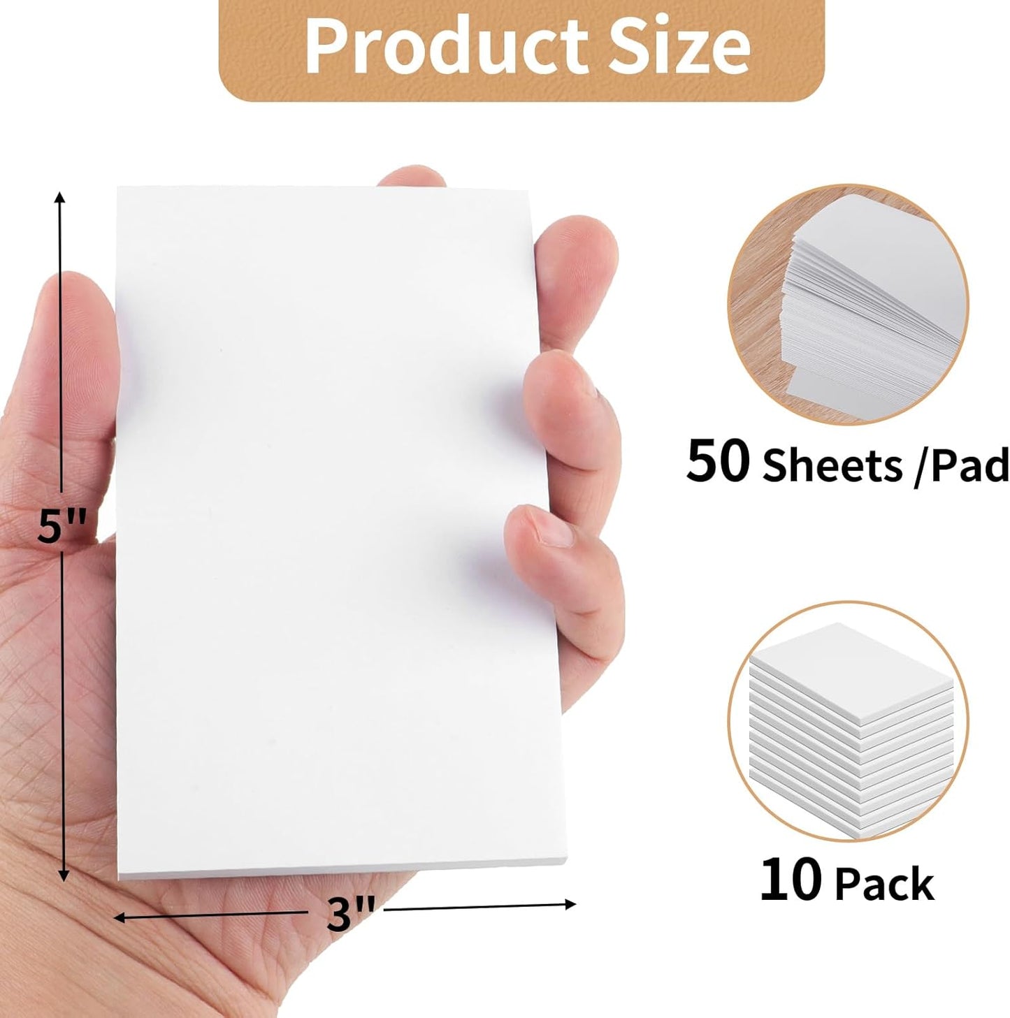 Hoiny Note Pads 5.5x8.5 In, 10 Pack Blank Server Notepad, 50 Sheets Per Scratch Memo Pads for Grocery Shopping To Do Lists, Small White Paper for Writing Quick Notes Work Home Office