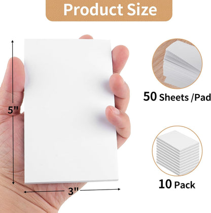 Hoiny Note Pads 5.5x8.5 In, 10 Pack Blank Server Notepad, 50 Sheets Per Scratch Memo Pads for Grocery Shopping To Do Lists, Small White Paper for Writing Quick Notes Work Home Office