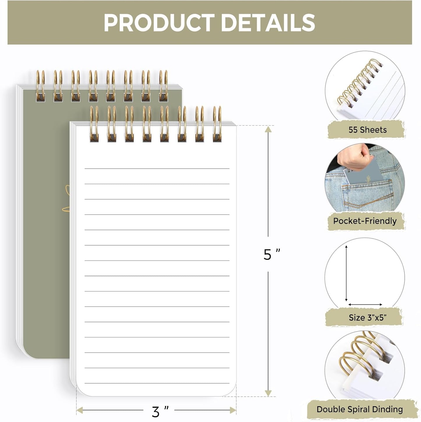SKYDUE Small Notebooks, 3x5 Pocket Notepads with Aesthetic Covers, Mini Spiral Notebook with Lined Pages for Work Nursing School Essentials, Set Of 8