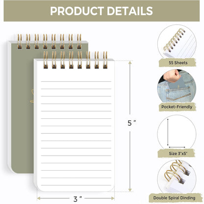 SKYDUE Small Notebooks, 3x5 Pocket Notepads with Aesthetic Covers, Mini Spiral Notebook with Lined Pages for Work Nursing School Essentials, Set Of 8